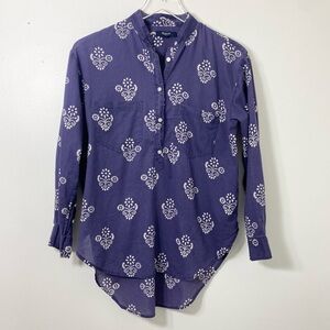 Madewell B8005 Poplin Flower Stamp Shirt Womens XS Blue White